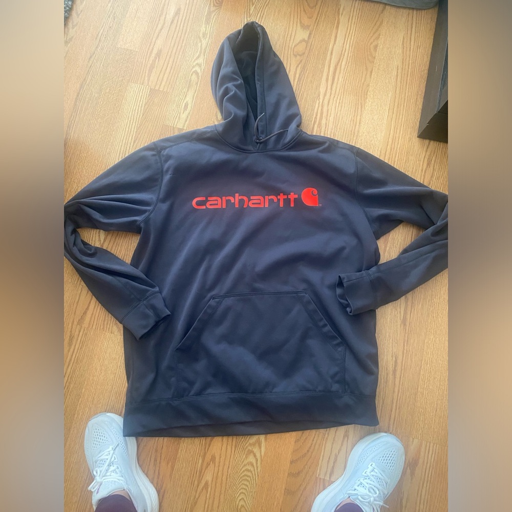 Carhartt Navy Pullover Hoodie with Red Logo